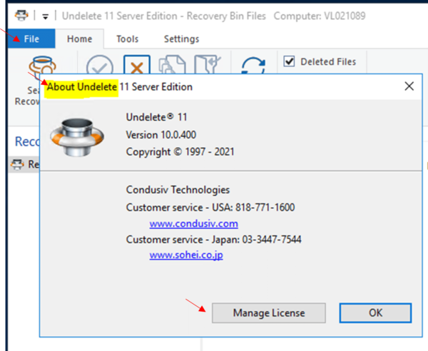 Undelete 关于管理许可证